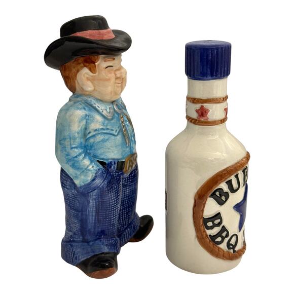 BUBBA'S Barbeque Salt & Pepper Shaker Western Cowboy Hand Painted OCI 1992 RARE - Picture 6 of 13